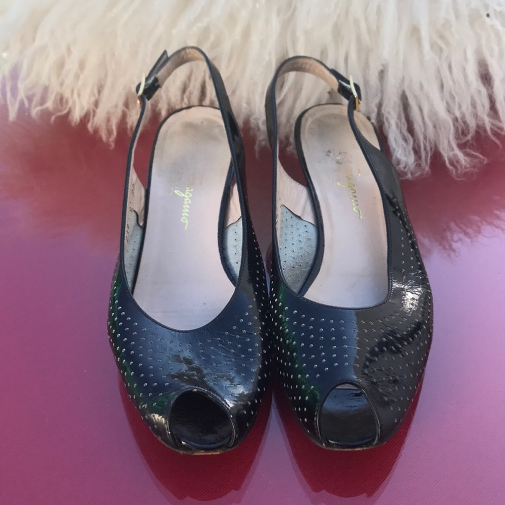 Salvatore Ferragamo black patent leather peep toe